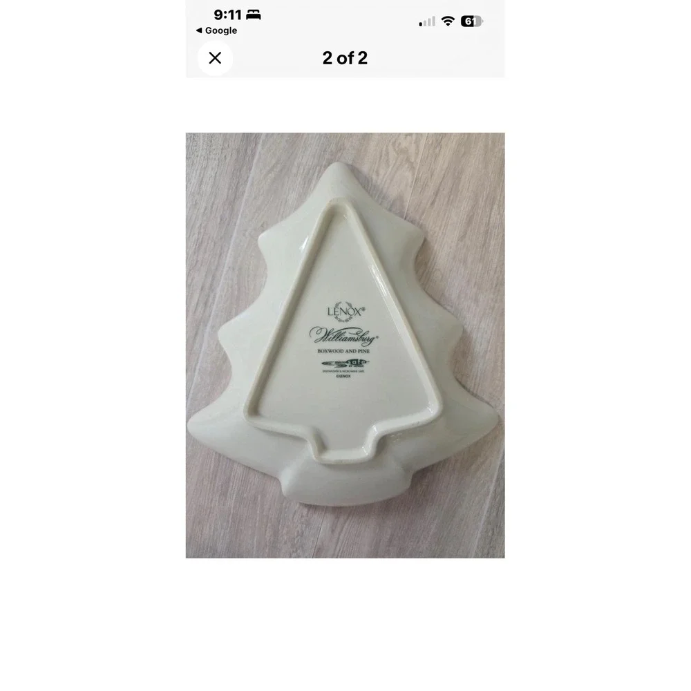 Lenox Williamsburg Boxwood and Pine Christmas Tree‎ Shaped Candy Dish Ivory Gold